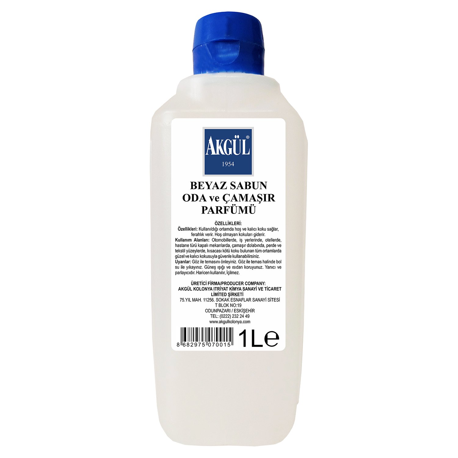 Akgül Beyaz Sabun Kokulu Oda ve Çamaşır Parfümü 70º 1 lt (Refill Bidon)