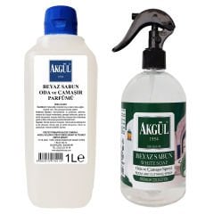 Akgül Beyaz Sabun Kokulu Oda ve Çamaşır Parfümü 70º 1 lt (Refill Bidon) + Akgül Oda ve Çamaşır Parfümü Sprey 500 ml